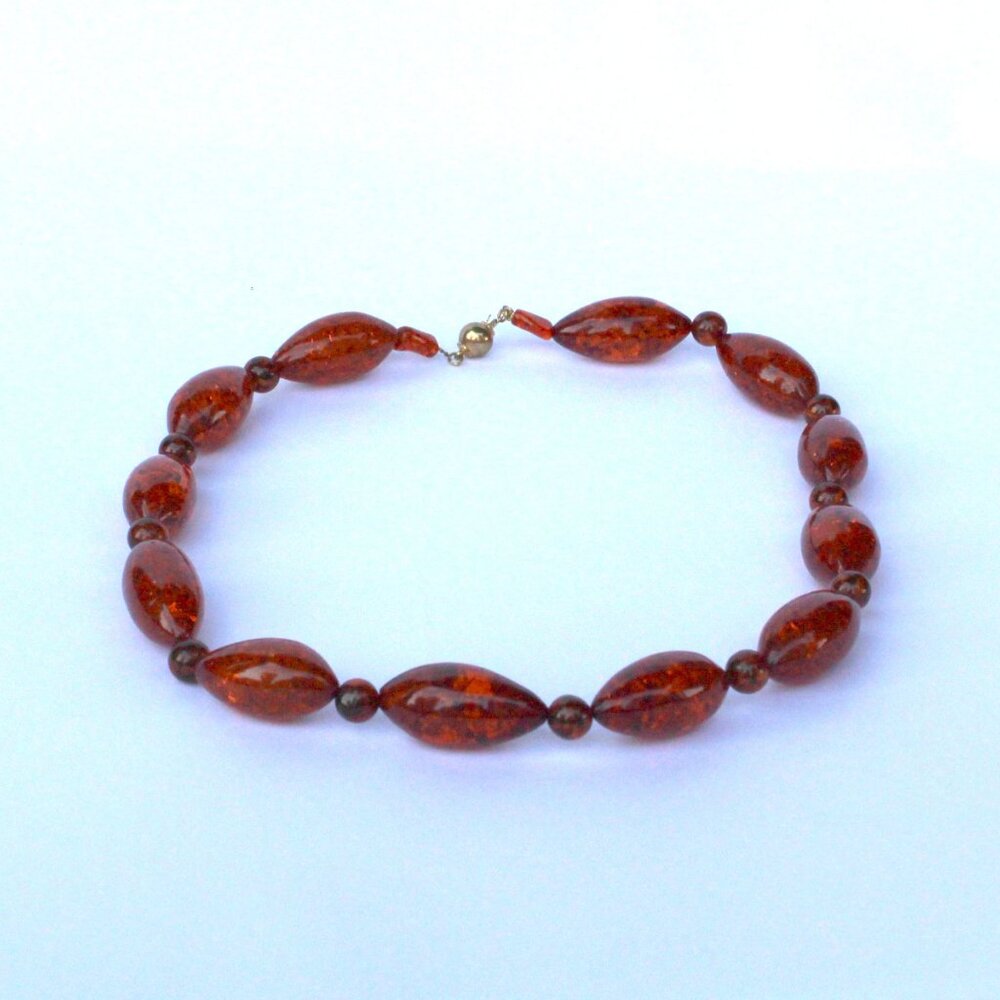 Vintage Amber Burgundy Color Necklace & Earrings Set, 18 inches - Picture 4 of 4